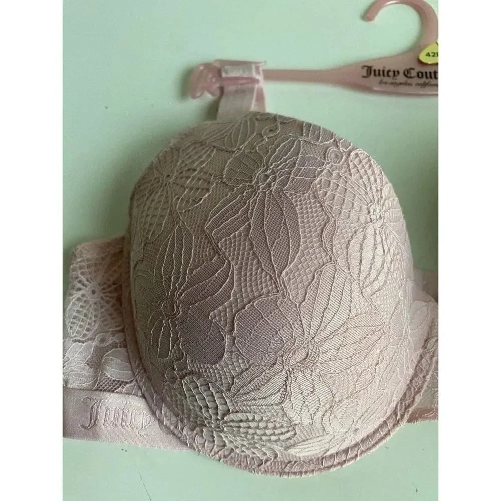 Juicy Couture Sexy T-Shirt Bra Glam Lace Sz 42D Smoky Pink Underwire JC6913E NEW